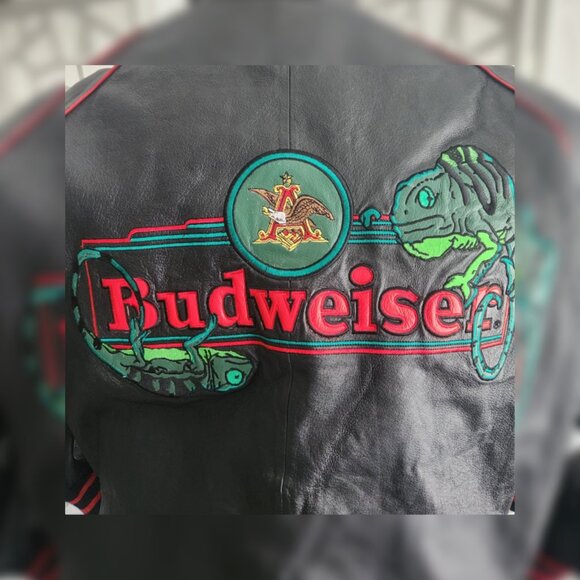 Budweiser VINTAGE Black Leather Jacket - Picture 6 of 6